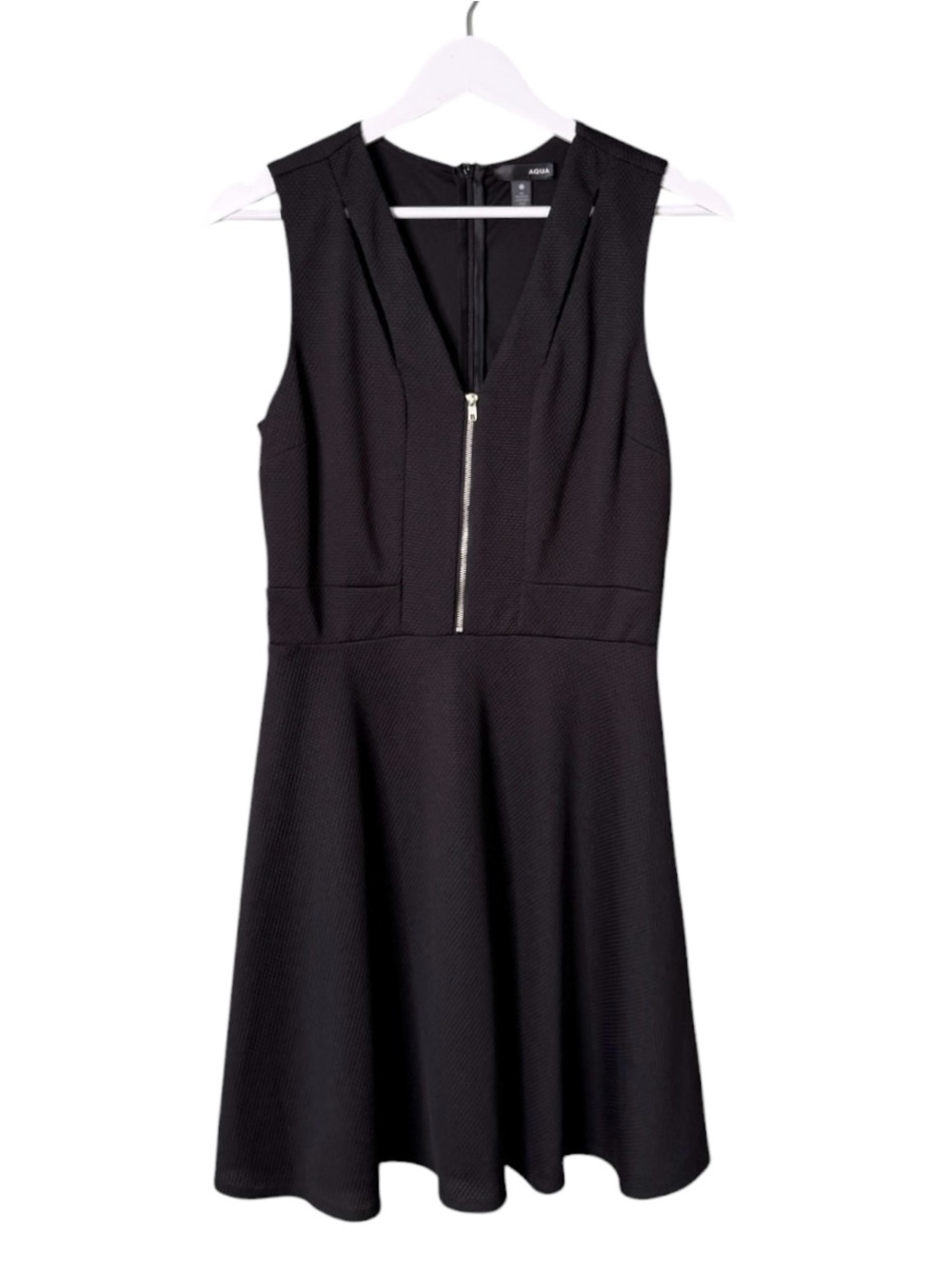 NWT Aqua Front Zipper Sleeveless Knee‎ Length Dress Textured Black Size Large